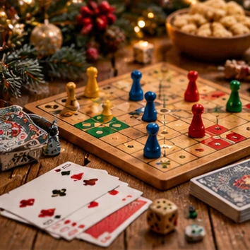 Kerstmemory met speelkaarten op tafel