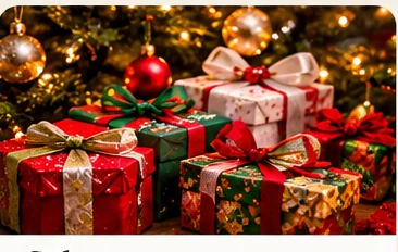 Ingepakte kerstcadeaus met linten en kerstgroen