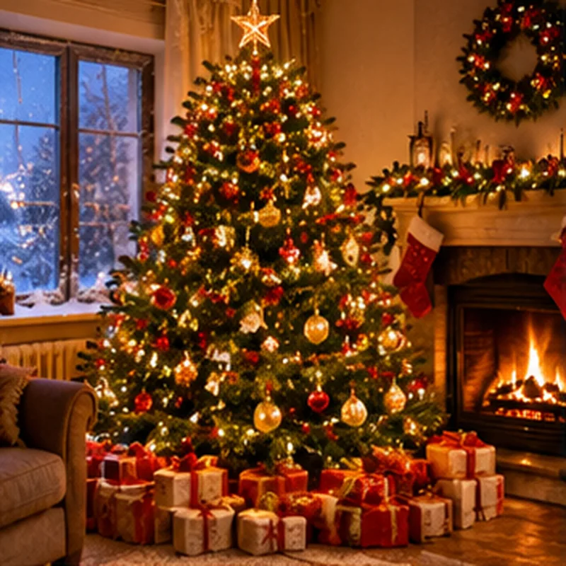 Sfeervol versierde kerstboom in een woonkamer met warme verlichting