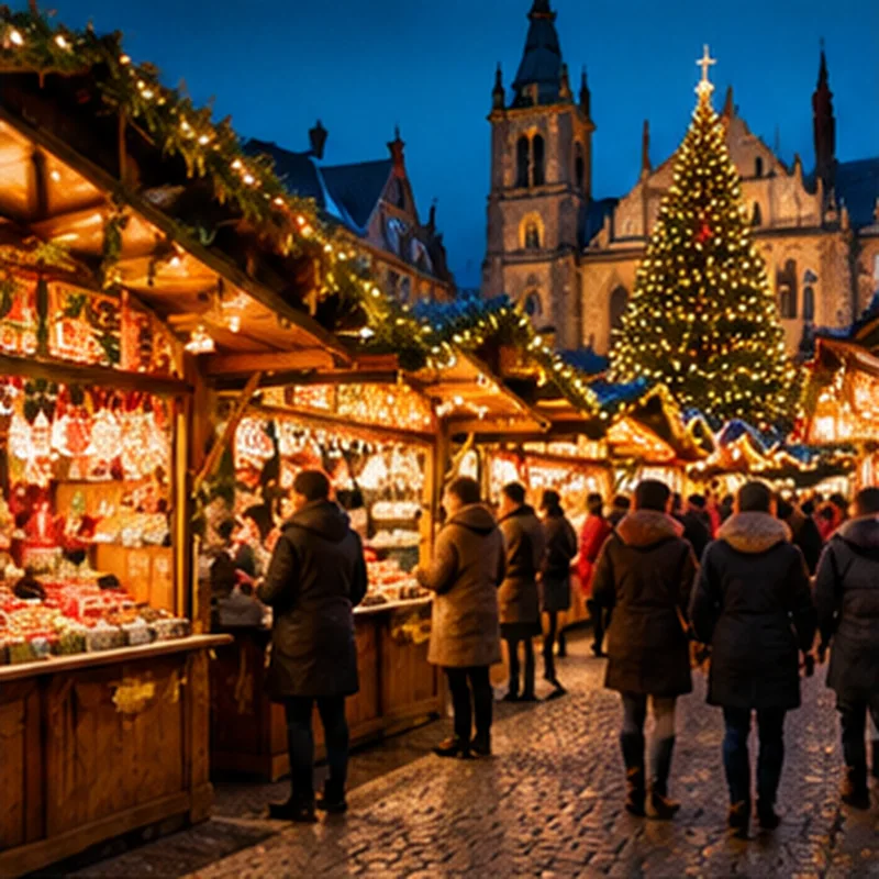 Kerstmarkt in Nederland met verlichte kraampjes