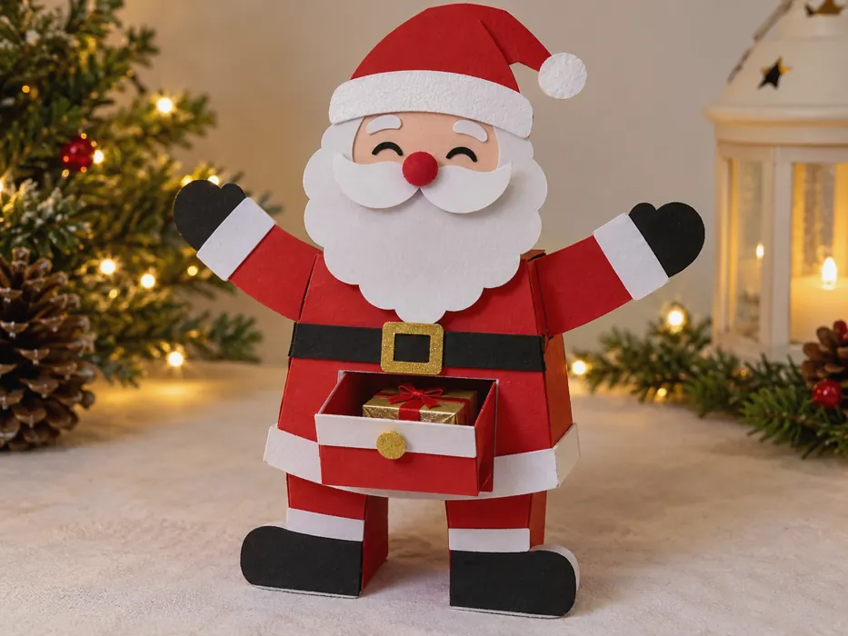 Voorbeeldresultaat van een kerstsurprise kerstman, gemaakt van knutselmateriaal