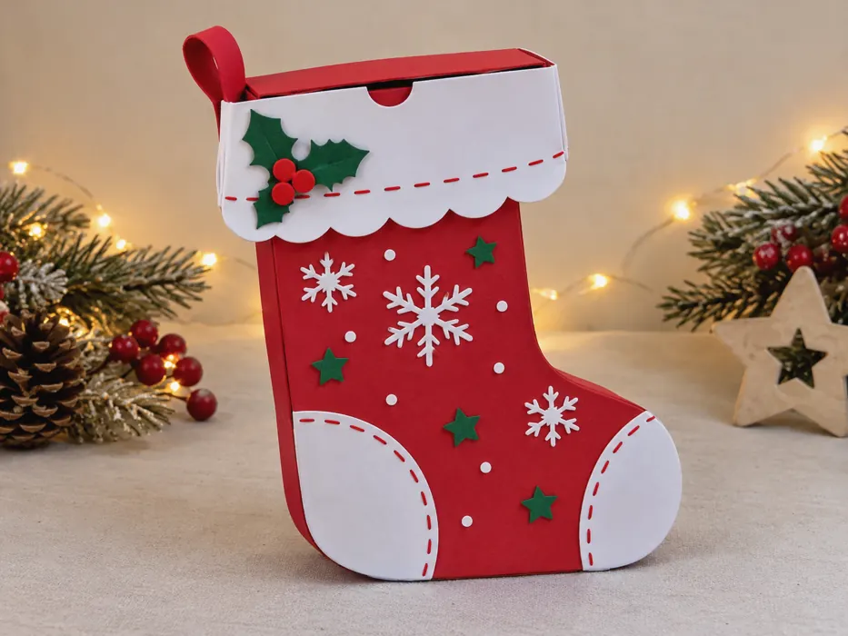 Voorbeeldresultaat van een kerstsurprise kerstsok, gemaakt van knutselmateriaal