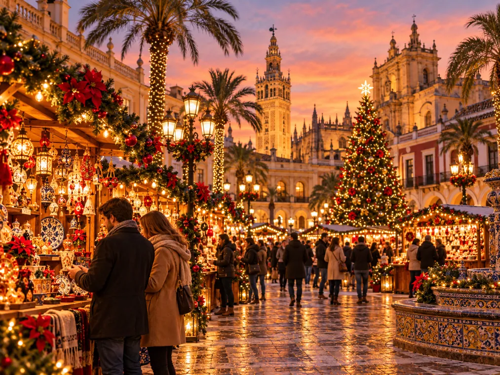 Sfeerillustratie van een kerstmarkt bij het onderwerp Kerstmarkten Spanje