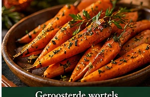 Geroosterde wortels met honing en sinaasappel geserveerd op een feestelijke kersttafel
