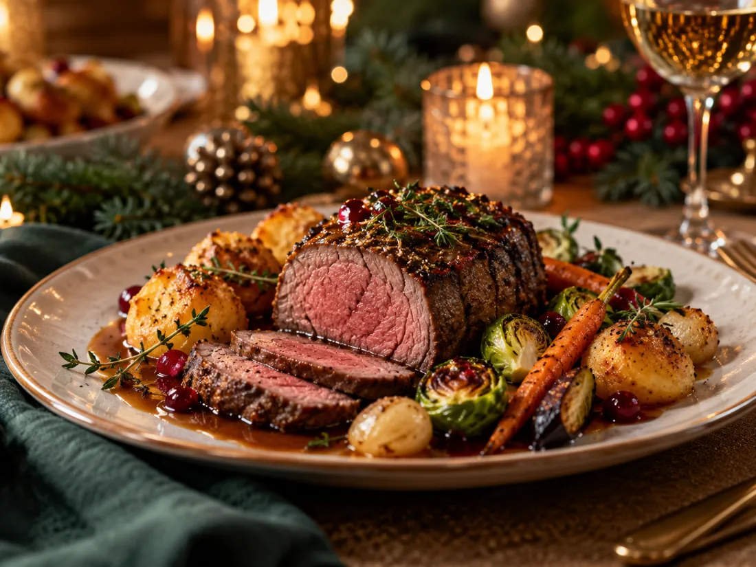 Feestelijk gebraad met aardappelen en wintergroenten als kerstmenu-inspiratie