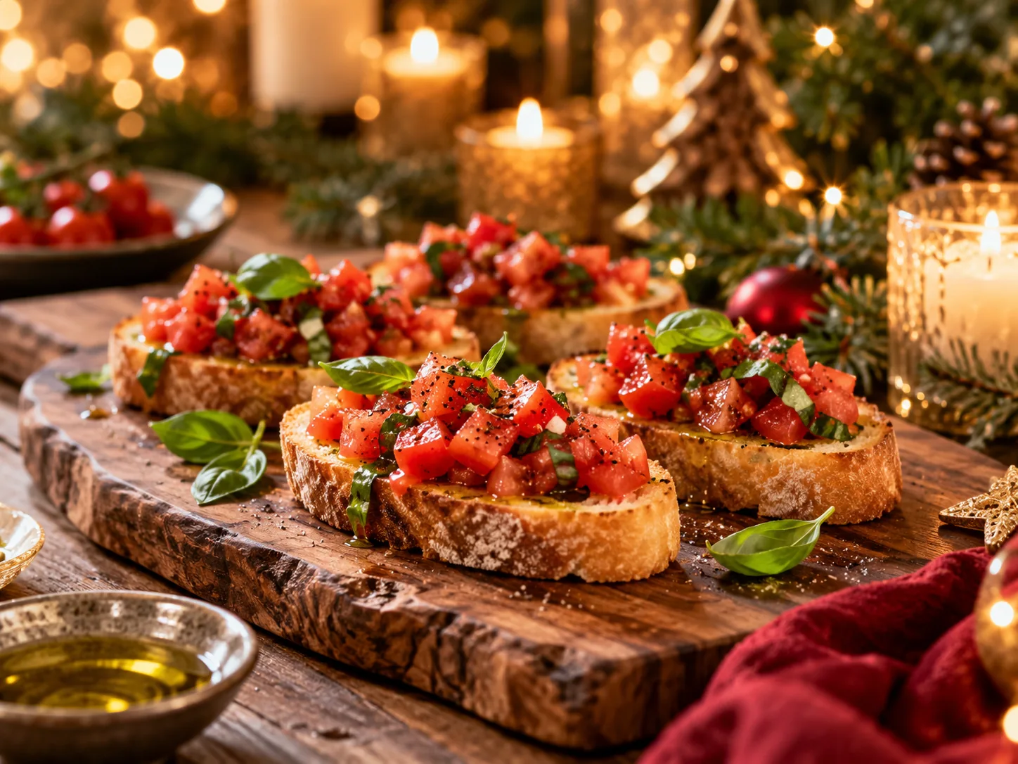 Bruschetta met verse tomaat en basilicum op geroosterd brood
