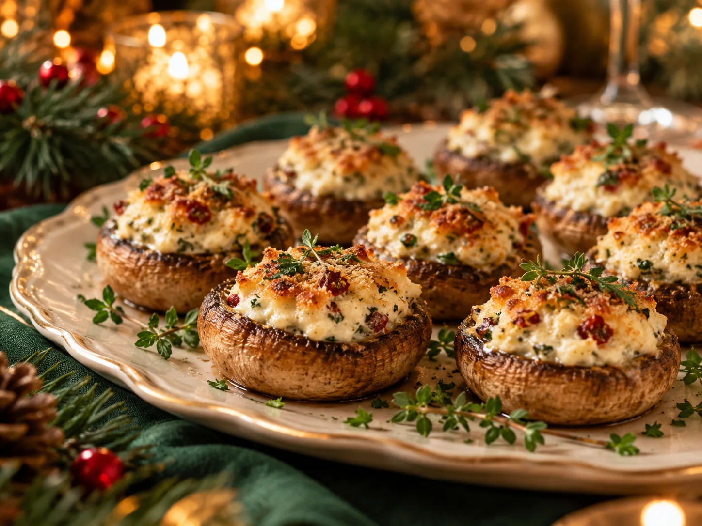Gevulde champignons met roomkaas en verse kruiden