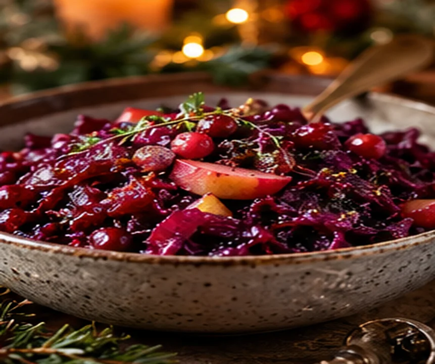 Rodekool met appel in een feestelijke schaal