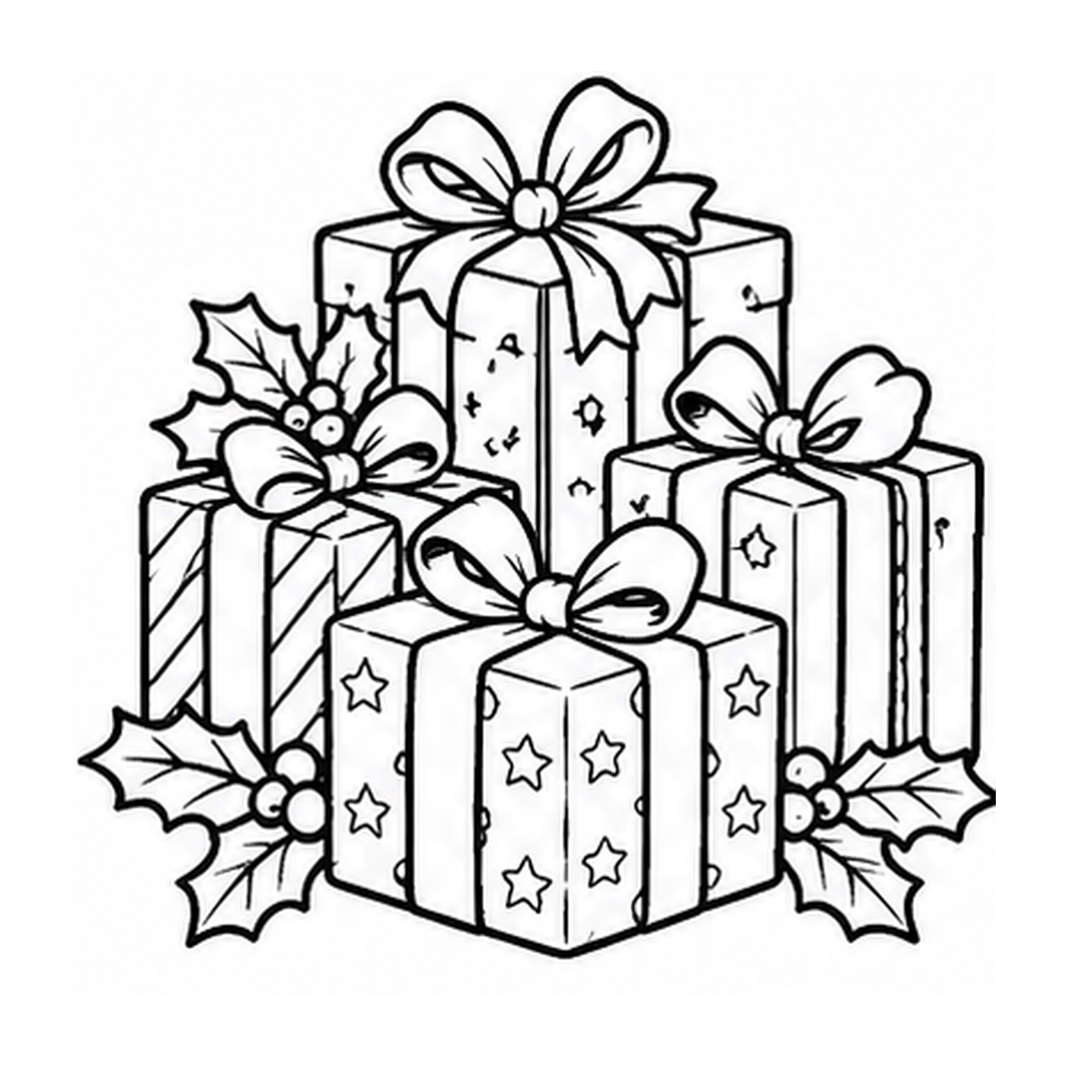 Kleurplaat kerstcadeaus om te printen