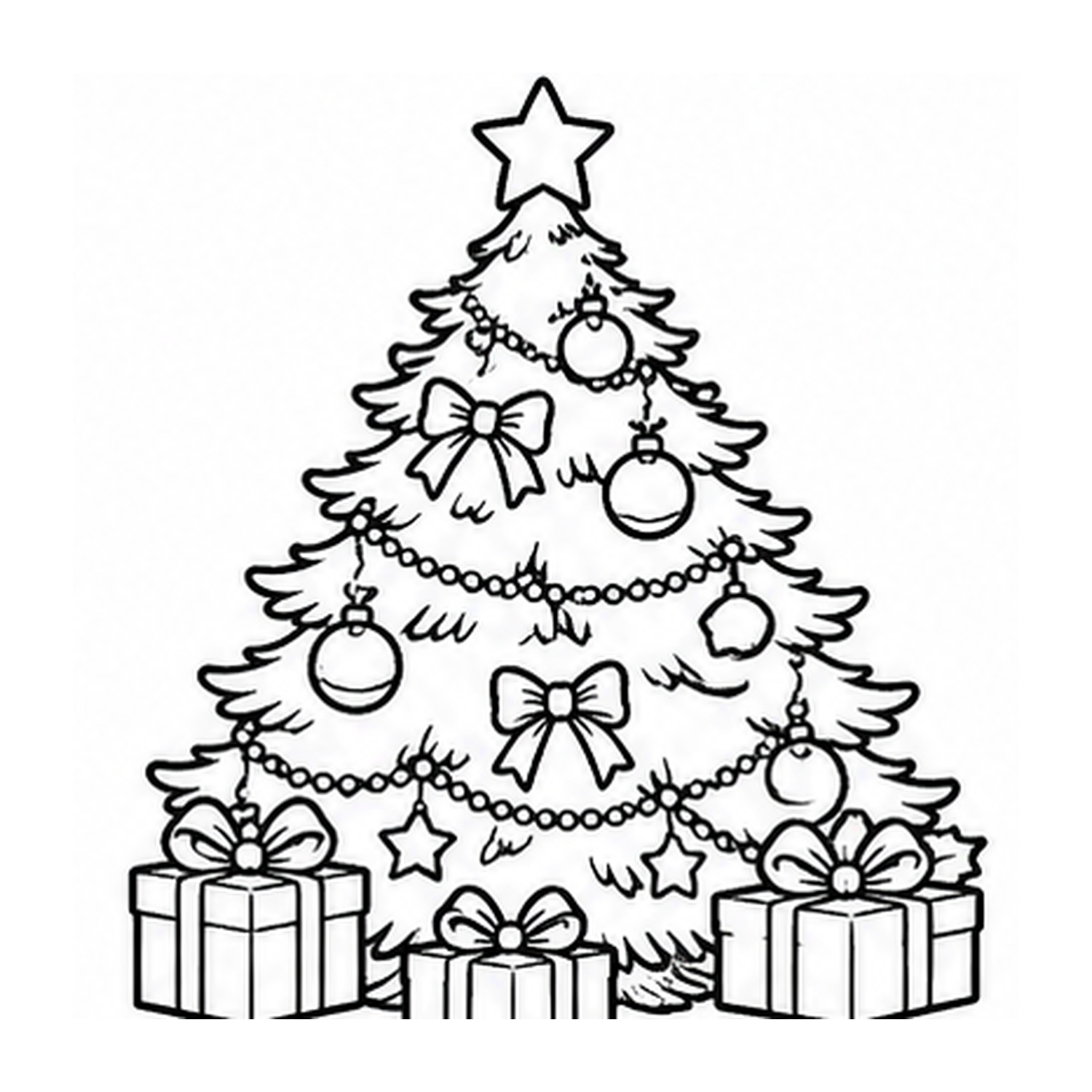 Kleurplaat versierde kerstboom om te printen