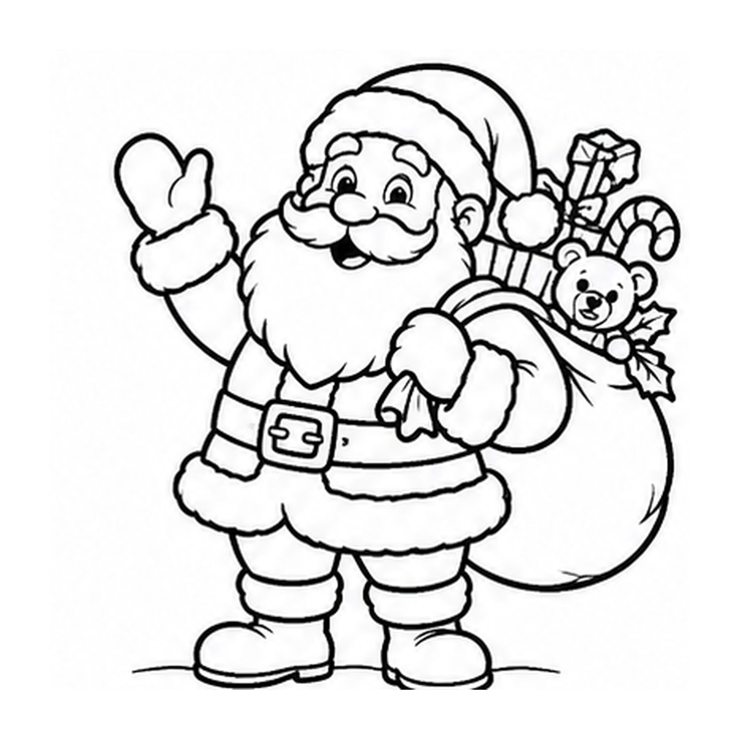 Kleurplaat kerstman met cadeaus om te printen